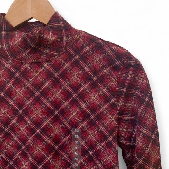 Red and purple plaid mock neck long sleeve top - Picture 2 of 3